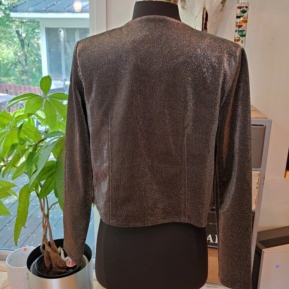 NWT T Tahari Shimmer Gunmetal Black/Silver Shimmer Zip Front Jacket Party Sz S - Picture 6 of 6